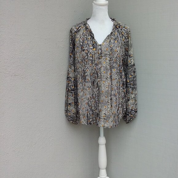 Anthropologie Lovestitch Women's Blouse Gold and Black Size Small Preppy - Picture 4 of 7